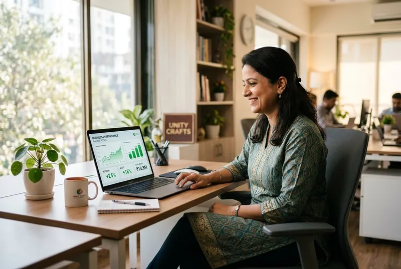 Business owner reviewing their analytics dashboard on a laptop