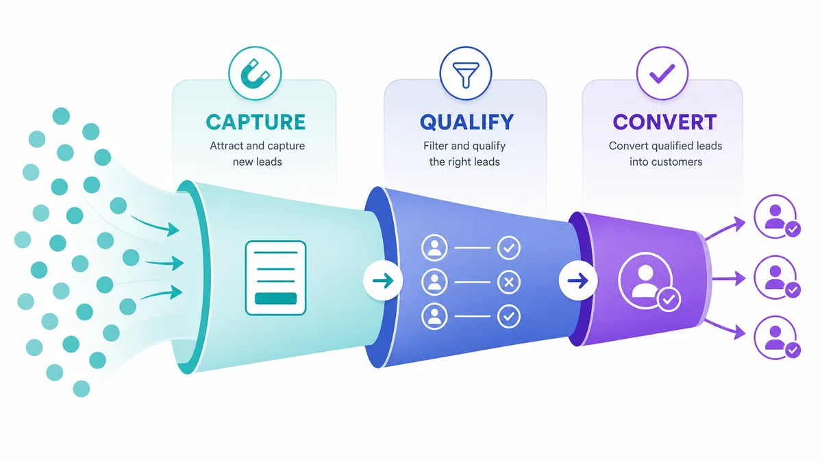 6-step lead pipeline visualization showing validation, scoring, and routing